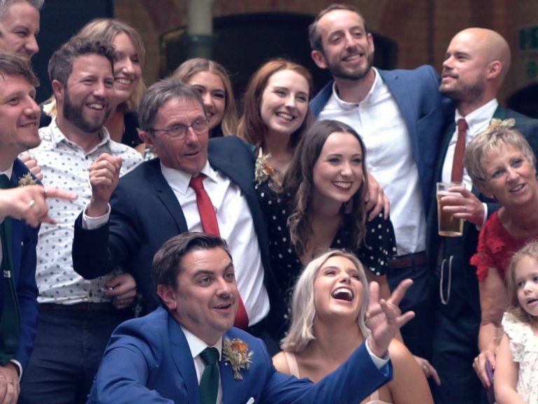 Wedding guests partying together